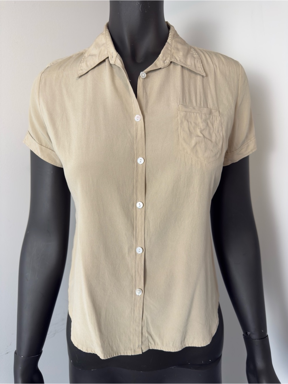 Barami Silk Short-Sleeve Button Front Shirt - Beige